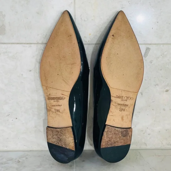JIMMY CHOO {37.5} Loafers Black Patent Leather Fabric Pointed Toe - Picture 7 of 10